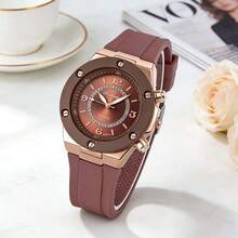 Đồng hồ đeo tay nữ thanh lịch, dây đeo silicon, máy quartz, quà tặng ngày lễ. - màu nâu - Xem 2
