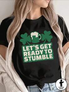 Lightweight Mexican Short Sleeve T-Shirt With A Fun St. Patrick's Day Design That Says 'Get Us Ready To Stumble', Perfect For Parties And Casual Outings, Ideal For Festive Celebrations At Home Or In Restaurants. - 黑色 - 查看 1