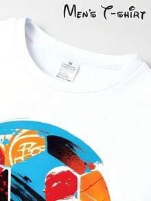 [Popular Licensed Design] Short-Sleeved T-Shirt With "Color Block Mosaic Style" Print, Artistic And Fashionable Outfit, Perfect For Casual Dinners And Sightseeing Walks, Football Collage Art Style, Suitable For Art Exhibitions, Casual Daily Wear, Student Outings And As A Gift For Football Art Fans. - 白色 - 查看 5