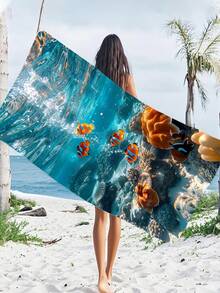 250gsm Super Absorbent Quick Dry Microfiber Beach Towel With Underwater Yellow Fish Pattern, Suitable For Beach, Pool, Swimming, Yoga Mat, Sunscreen Shawl, Summer Travel, Camping - Multicolor - View 3