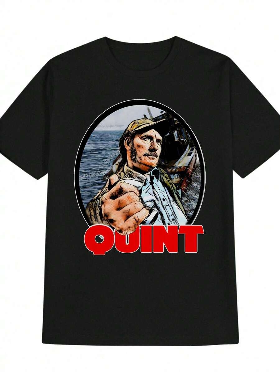 Men's Casual Crew Neck T-Shirt With Vintage Sailor Cap Print - QUINT, Attractive Red Print, Lightweight And Breathable, Ideal For Summer Travel, Nautical Style T-Shirt - 黑色 - 查看 1