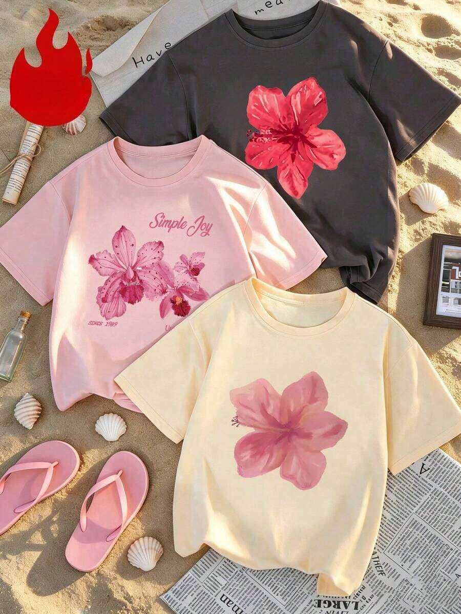 Set Of 1 Women's Short-Sleeved T-Shirt With Round Neck, Minimalist And Colorful Graphic Print Of Letters, Sea Turtle, Dolphin And Jellyfish, Versatile, Suitable For Women's Blouses, Casual Holiday Wear, Spring - 杏色 - 查看 1