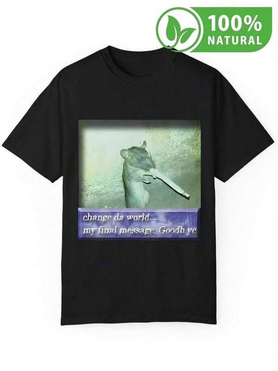 100% Algodón Premium 180g : Camiseta Unisex con Estampado de Rata Inspiradora Change Da World Divertida y Atemporal para Fans de Memes  en México diseñada para Impactar y Robar Miradas Ideal para Regalo Casual y Original Algodón de Alta Calidad. Ropa de Moda Casual Suave y Transpirable para Diario - Negro - Ver 1
