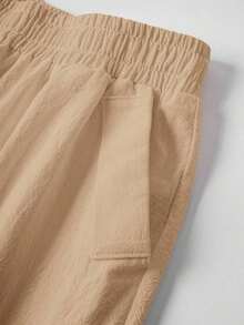 Pantalones casuales de mujer de unicolor y bolsillos minimalistas - Caqui - Ver 5