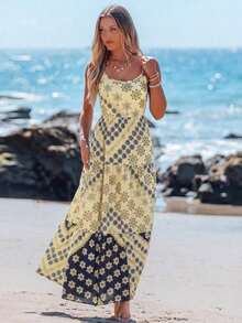 Vestido casual sin mangas con lazo para primavera y verano, atuendos de verano para mujer, vestidos de verano para mujer, atuendos de vacaciones, vestido de playa de verano para mujer, vestido de vacaciones estilo boho y fairycore, vestido sin esp - Multicolor - Ver 3