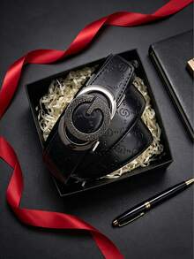 1pc Men's Casual Automatic Buckle Belt With Premium PU Embossed Strap, 120cm Length, Customizable Cut, Multiple Colors Available, Versatile For Business Casual And Daily Wear, Perfect Gift Choice - Multicolor - View 2