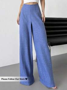 Pantalones anchos de cintura alta y pierna ancha para mujer, color azul, adecuados para la playa, el aeropuerto, de estilo modesto - Azul - Ver 11