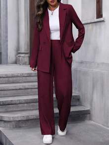 Conjunto de traje informal de mujer con solapa, manga larga y holgado - Burdeos - Ver 5