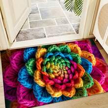 1 pieza Alfombra impresa con patrón floral colorido 2D, Serie de felpudos largos, Adecuado para sala de estar, lavandería, baño, dormitorio, cocina - Multicolor - Ver 2