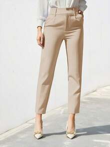 Pantalones de traje sólidos y simples para uso diario de mujer - Caqui - Ver 5