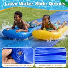 Tobogán acuático de 40 pies con 2 tablas inflables y estacas, toboganes de agua extra largos resistentes para niños y adultos, tobogán acuático deslizante para diversión acuática de verano - Azul - Ver 6