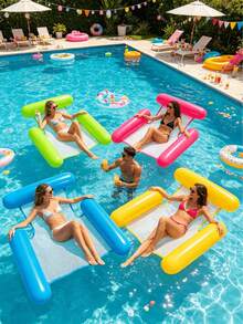 1pc Solid Color Inflatable Adult Pool Float Chair, Vibrant Colors, Durable PVC Hammock Lounge With Armrests And Headrest, Relaxation At Beach, Lake And Swimming Pool. Adult Swimming Pool Float, Available With Pump Set - Multicolor - View 4