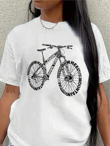 Lightweight And Durable Short-Sleeved Polyester T-Shirt With A Mountain Bike Design, Suitable For Outdoor Activities, Perfect For Casual Wear By Cycling Enthusiasts. - White - View 1