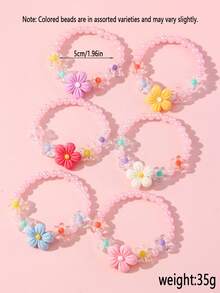 6pcs/Set Cute Flower Beaded Bracelets Set For Girls, Colorful Beads For Holiday Party, School, Daily Wear - Multicolor - View 3
