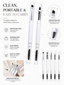Bộ cọ trang điểm hai đầu 5/3/2/1 chiếc kèm nắp bảo vệ, bao gồm cọ chuốt mi, cọ kẻ mắt vát, cọ môi silicon và cọ xoắn ốc. Giúp trang điểm chính xác, giữ cho lông cọ sạch sẽ và giữ được hình dạng. Hai đầu, độ cong có thể điều chỉnh, sợi mềm mại, dễ mang theo, phù hợp cho cả chuyên gia trang điểm và người mới bắt đầu, dễ dàng vệ sinh. - trắng - Xem 3