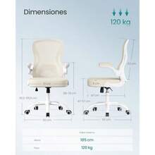 SONGMICS Silla de Escritorio Giratoria, Silla de Malla de Oficina, con Soporte Lumbar, Reposabrazos Abatibles, Beige y Blanco MOBN042LH02 - Beige  Blanco - Ver 4