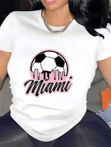 Camiseta de verano de 180g con diseño de paisaje urbano de Miami Football - El regalo perfecto para amigos y familiares, ideal para viajes en grupo y fiestas, elegante y cómoda, unisex, disponible en todas las tallas. - Blanco - Ver 1