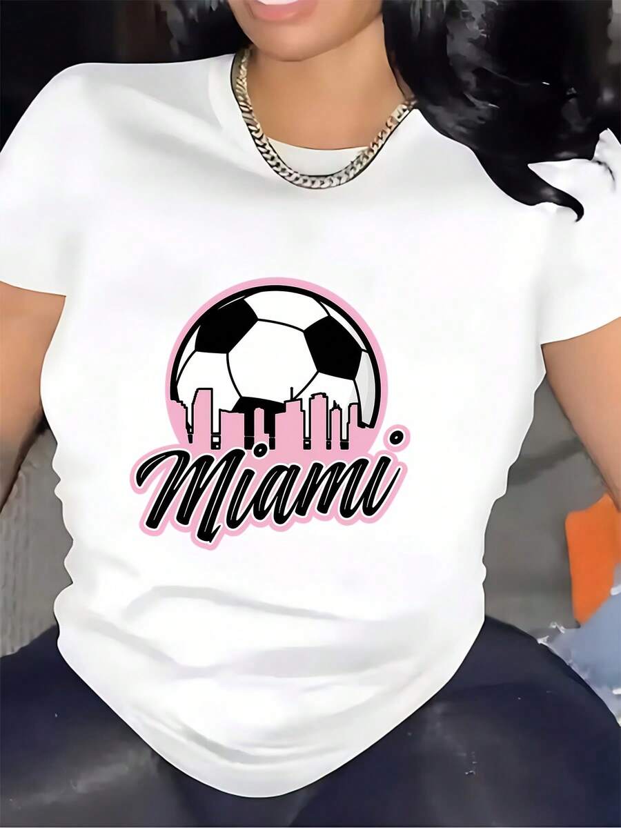 Camiseta de verano de 180g con diseño de paisaje urbano de Miami Football - El regalo perfecto para amigos y familiares, ideal para viajes en grupo y fiestas, elegante y cómoda, unisex, disponible en todas las tallas. - Blanco - Ver 1