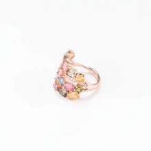Women's Elegant Inlaid Colorful Zirconia Rose Gold Plated Cute Open Ring - Gold - View 6