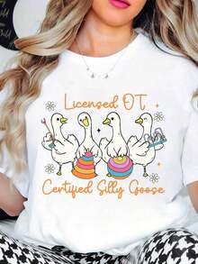 Camiseta de mujer con estampado de Silly Goose con licencia y certificación OT, que muestra patos y herramientas de terapia ocupacional, perfecta para terapeutas y profesionales de la terapia ocupacional. - Blanco - Ver 6