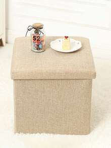 1pc Fabric Folding Storage Ottoman, Household Storage Bench, Can Be Sat On, Shoe Changing Bench With Large Capacity, Extendable Bench, Square Storage Ottoman, Foldable Storage Box, Footrest Stool - Beige - View 4