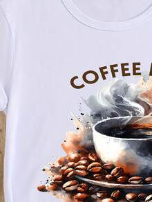 1 camiseta estampada con temática de café, adecuada para amantes del café, un regalo para fanáticos del café, que te permite mostrar tu estilo cafetero todos los días. 180g 100% Algodón. - Blanco - Ver 3
