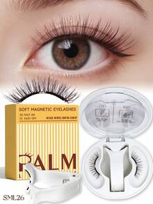 PALM LASHES 1 對棕色柔軟磁性假睫毛，自然外觀可重複使用免膠磁吸睫毛附附著器，輕量磁性睫毛 - 查看 3