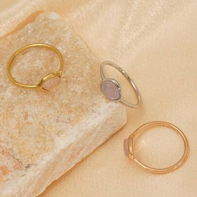 European And American Retro Light Luxury Pink Crystal Ring, Irregular High-End Fashion 316 Stainless Steel Ring Jewelry