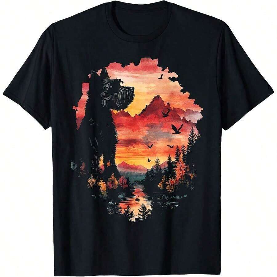 1 Piece Of Vintage Schnauzer Print T-Shirt For All Seasons, 100% Cotton, Single-Sided Print, Round Neck, Short Sleeve, Unisex, Base Layer, 180g Cotton. - 顏色 7 - 查看 1