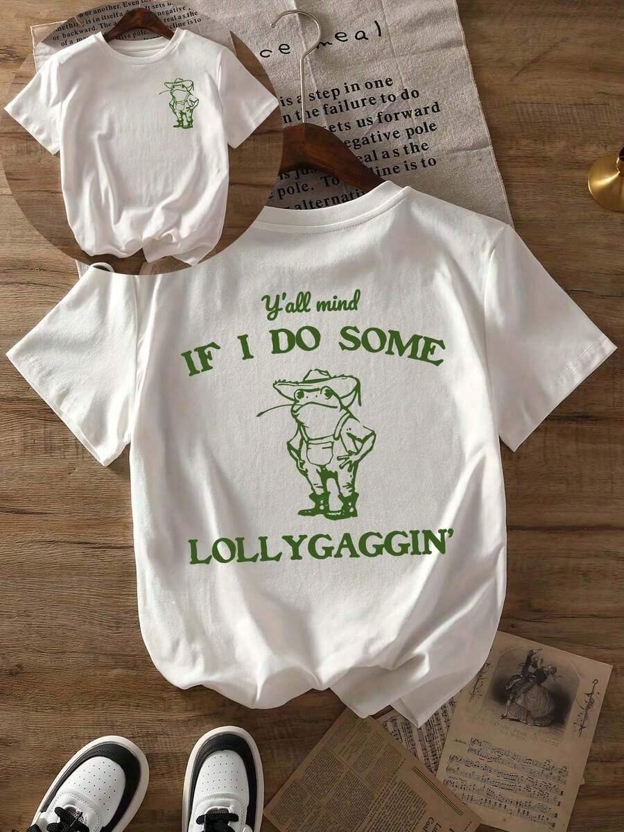 Do You Mind If I Do Something Sloppy? Graphic Print T-Shirt, Short Sleeve, Round Neck, Casual Top For Summer And Spring, Women's Clothing - 白色 - 查看 1