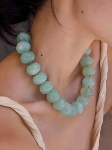 1pc Acrylic Gradient Beaded Necklace, Dopamine Accessory, Fashionable For Daily Wear - Baby Blue - View 3