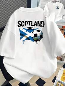 New 180gsm Short-Sleeved T-Shirt, 1% Cotton, With Front And Back Prints - Scotland, 2026 - Fashionable Printed T-Shirt For Women, Your Best Choice! - Suitable For Layering In Spring And Autumn, And For Wearing Alone In Summer, Unisex Style. - 白色 - 查看 1