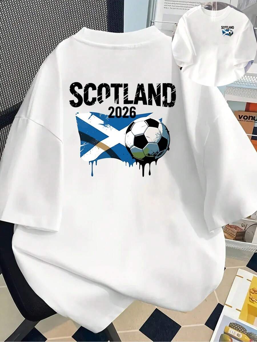 New 180gsm Short-Sleeved T-Shirt, 1% Cotton, With Front And Back Prints - Scotland, 2026 - Fashionable Printed T-Shirt For Women, Your Best Choice! - Suitable For Layering In Spring And Autumn, And For Wearing Alone In Summer, Unisex Style. - 白色 - 查看 1