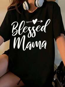 Blessed Mama Women's T-Shirt, Maternity Gift, Mother's Day T-Shirt, Cute T-Shirt For Mom, Casual Black Top - 黑色 - 查看 7