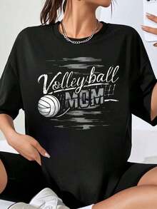 Women's Volleyball Jersey, Graphic Sports T-Shirt, Gift For Mom Of A Volleyball Player, Plus Size Casual Top - 黑色 - 查看 7