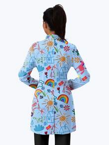 cimmuovere Women's Printed Zip-Front Scrubs Jacket With Dual Pockets, Workwear For Nurse, Dentist, Healthcare, Pet Hospital, Laboratory Vacation - Baby Blue - View 2