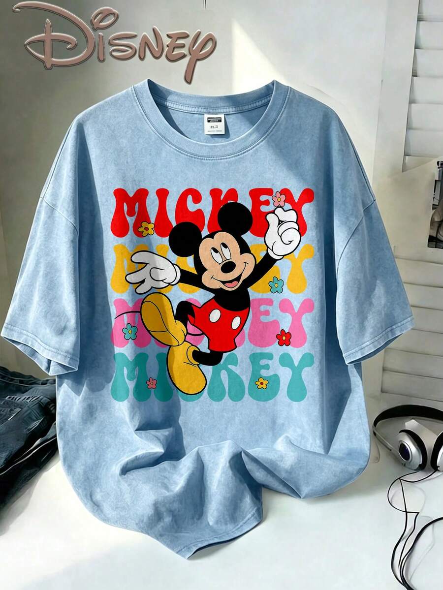 Disney Oversize Round Neck Washed T-Shirt With Disney Mickey Mouse Print, Disneyland, Disney Animal Kingdom, Disney Family Vacation Trip, Summer Outfits For Women, Vacation Outfits Women, Dresses,, Dresses For Women, Summer Clothes, Summer Tops, Capris For Women, Rompers For Women, Jeans For Women, Jorts, Graphic Tees Women, Tank Tops Women, Dresses For Women Summer, Summer Tops, Summer Clothes, Summer, Swimsuits For Woman, Bathing Suits For Women, Bikinis, White Tank Top, Women Sweatshirts & Hoodies, Cord Sets For Women, Trajes Elegantes De Mujer, Conjuntos De Dos Piezas Para Mujer, Skirt Two Piece Set, Conjuntos De Mujer, Blusas, Trajes De Mujer Casual, Free Shipping, Co Ords Sets Women, Faldas - Màu xanh nhạt - Xem 1