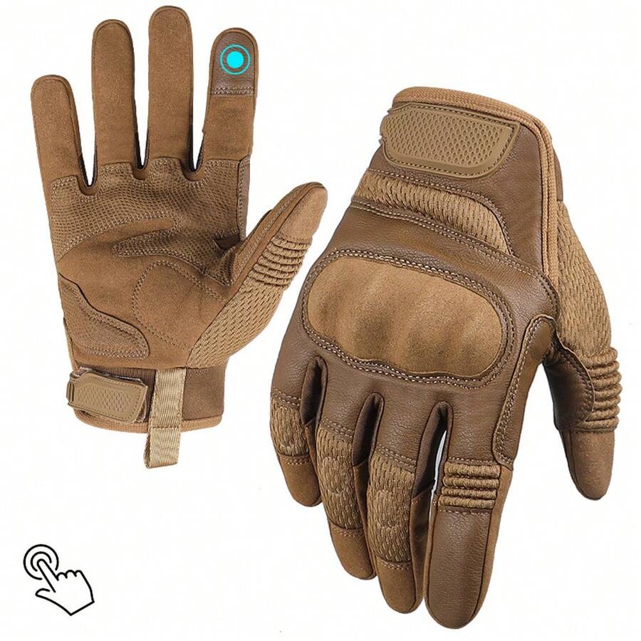1 Pair Unisex Outdoor Full Finger Touchscreen Hard Shell Tactical Gloves, Suitable For Sports, Hiking, Cycling, Motorcycle - White - View 1