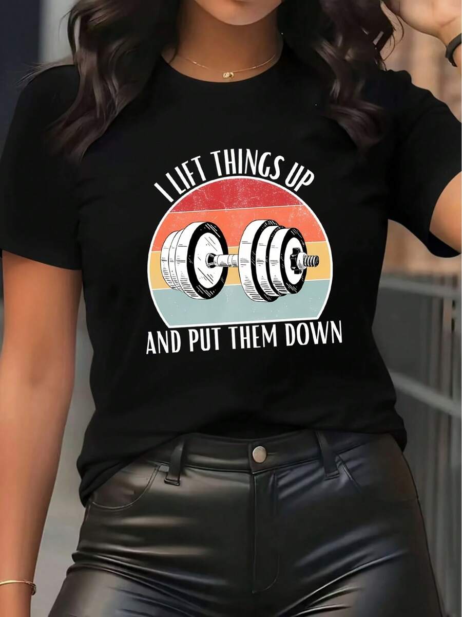 Rebel Rock T-Shirt With Vintage Brooch And Stylish Design, Casual Short-Sleeved Crew Neck T-Shirt, Vintage Rock Style. New Arrivals For Summer. - 黑色 - 查看 1