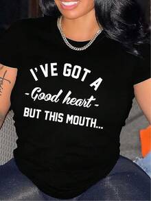 Women's Casual Top. Short-Sleeved T-Shirt With A Unique And Stylish Letter Print And A Round Neck, Ideal For Spring And Summer. A Must-Have For Everyday Casual Wear. - 黑色 - 查看 8