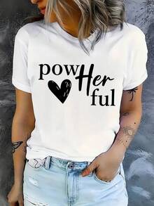 Women's White T-Shirt With Self-Empowerment Heart Print And Positive Affirmations, Harajuku Style, Aesthetic Casual Clothing - Vintage Urban Style, Unisex, Cotton, Short Sleeve, Round Neck, Loose Fit - 白色 - 查看 2
