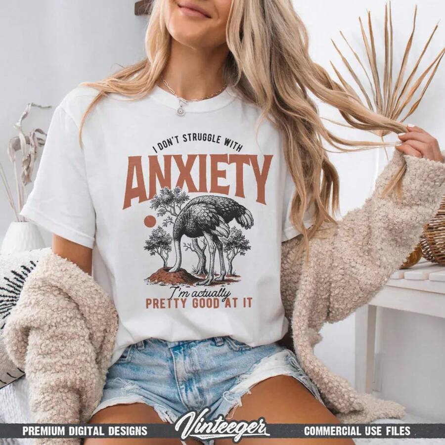 Digital Print File With Humor About Mental Health - Funny Phrase About Anxiety - Humorous Sublimation Design For Introverts - Digital Print For Sarcastic T-Shirts - 白色 - 查看 1
