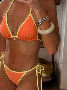 New 2026 Bikini With Color Blocks, Cut-Out Edges And Straps, Sexy Two-Piece Swimsuit For Women. - JY1088-BK新增 - 查看 11