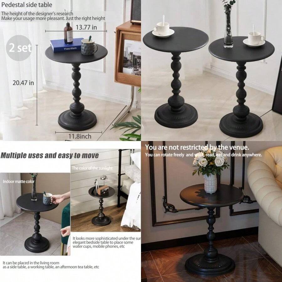 Juego de mesas auxiliares redondas de metal mesa de sofá negra mesa pequeña bandeja de TV para el sofá en la sala de estar y recámara cama silla mini mesa de centro mesa de cabecero - 2 piezas Mesa de hierro de actualizacin negra - Ver 1