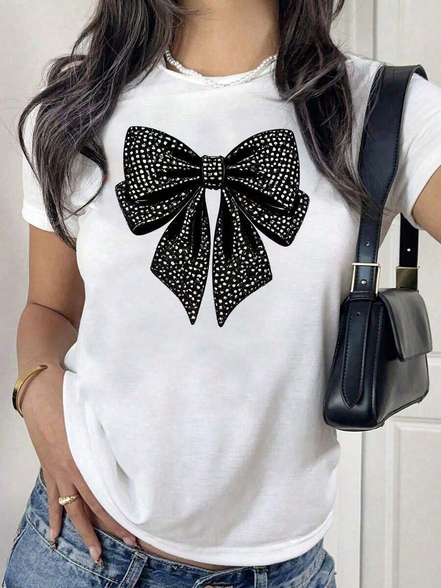 Camiseta de manga corta y cuello redondo para mujer. Estampada de leopardo, letras, dibujos animados, frutas, flores, plantas tropicales y mariposas. - YH381-BLANCO - Ver 1
