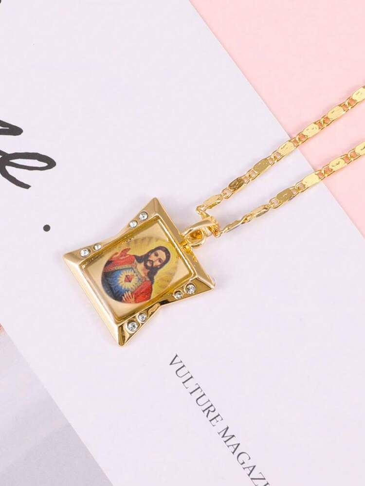 Dây chuyền mặt dây chuyền hình Chúa Jesus tông màu vàng cổ điển cho nữ, trang sức tôn giáo đức tin phong cách retro, ý tưởng quà tặng trang sức tôn giáo cho nữ - Vàng - Xem 5