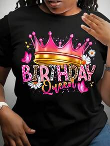 Camiseta de manga corta para mujer con estampado elegante, corte ajustado y cuello redondo. - Negro - Ver 12