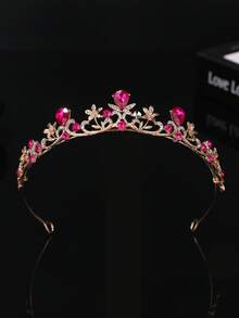 1pc Elegant Alloy Bridal Crown, Suitable For Women's Wedding, Party, Princess Headpiece - Hot Pink - View 6