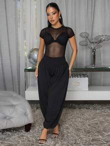 Comfortable Black Woven Fabric Jogger Pants For Women Stylish Cropped Length And Slouchy Fit - Black - View 4