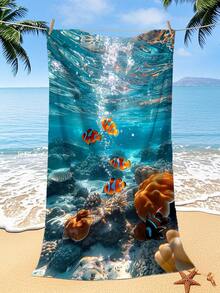 250gsm Super Absorbent Quick Dry Microfiber Beach Towel With Underwater Yellow Fish Pattern, Suitable For Beach, Pool, Swimming, Yoga Mat, Sunscreen Shawl, Summer Travel, Camping - Multicolor - View 2